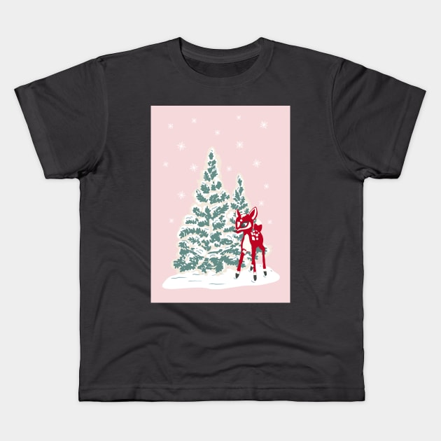 Vintage Christmas Tree Cookies with Baby Deer Cake Decoration Kids T-Shirt by NattyDesigns